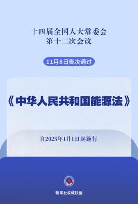 我国有了能源法！2025年1月1日起施行  